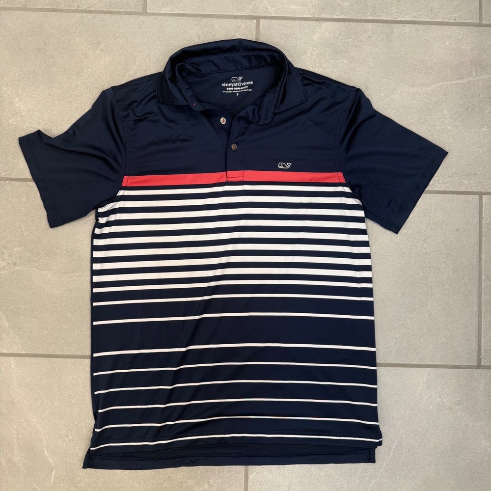 Vineyard Vines Performance Polo Shirt Mens Small Navy Red White Striped Golf